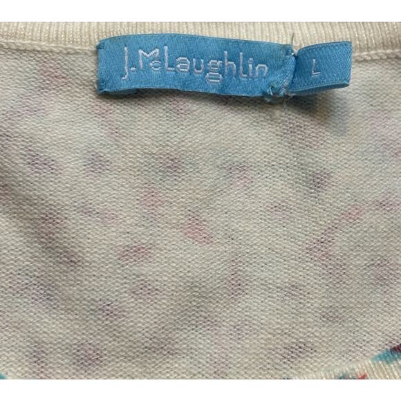 J McLaughlin Animal Print Lightweight Sweater Large Red & Blue Catalina Cloth - Picture 2 of 8